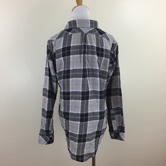 CURRENT ELLIOTT Gray Black Taupe Plaid High Low Hem Flannel Oversized Shirt - Picture 11 of 11
